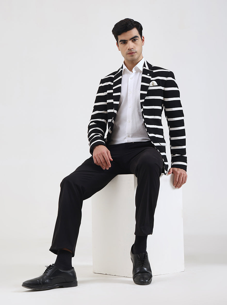 Black & White Striped Regular Fit Blazer | JB Studio