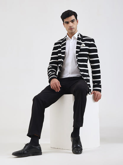 Black & White Striped Regular Fit Blazer | JB Studio