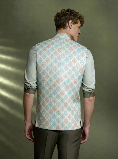 Cream Printed Waistcoat | Greenfibre