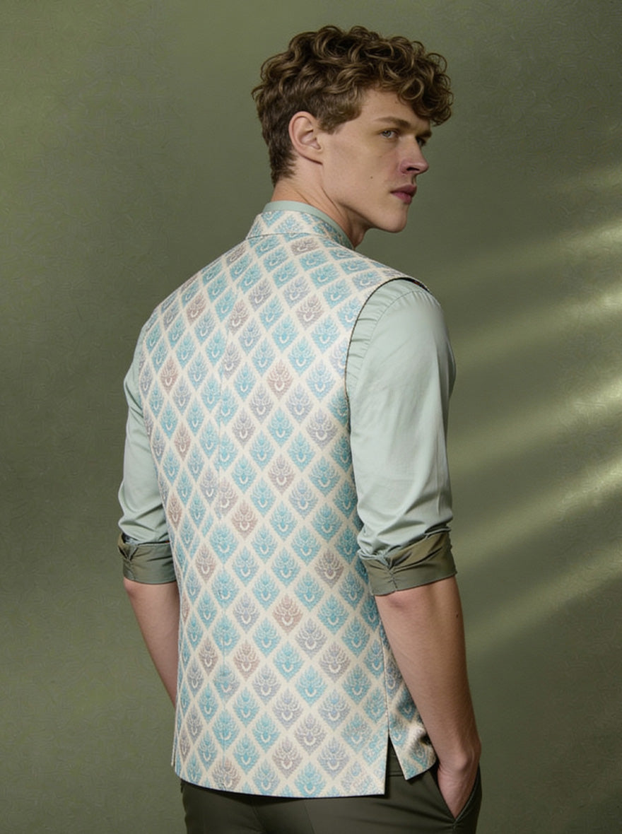 Cream Printed Waistcoat | Greenfibre