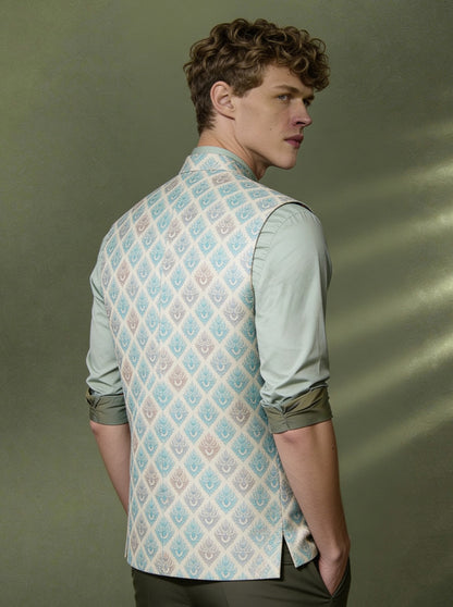 Cream Printed Waistcoat | Greenfibre