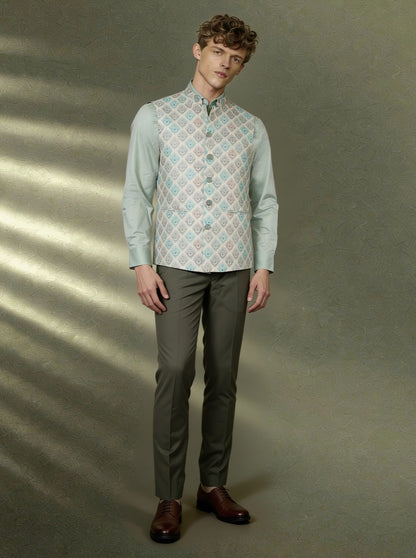 Cream Printed Waistcoat | Greenfibre