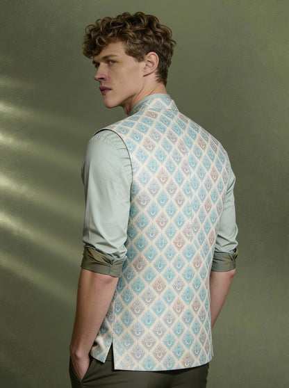 Cream Printed Waistcoat | Greenfibre