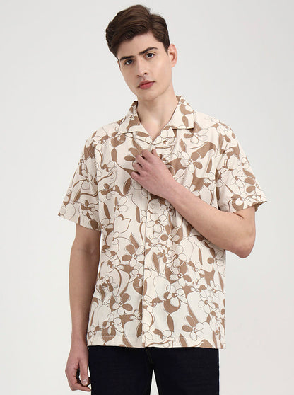 Peach Printed Slim Fit Casual Shirt | JadeBlue