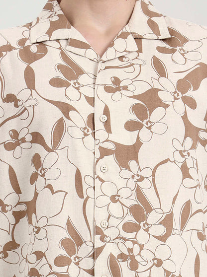 Peach Printed Slim Fit Casual Shirt | JadeBlue