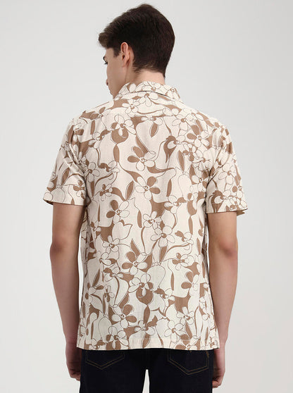 Peach Printed Slim Fit Casual Shirt | JadeBlue