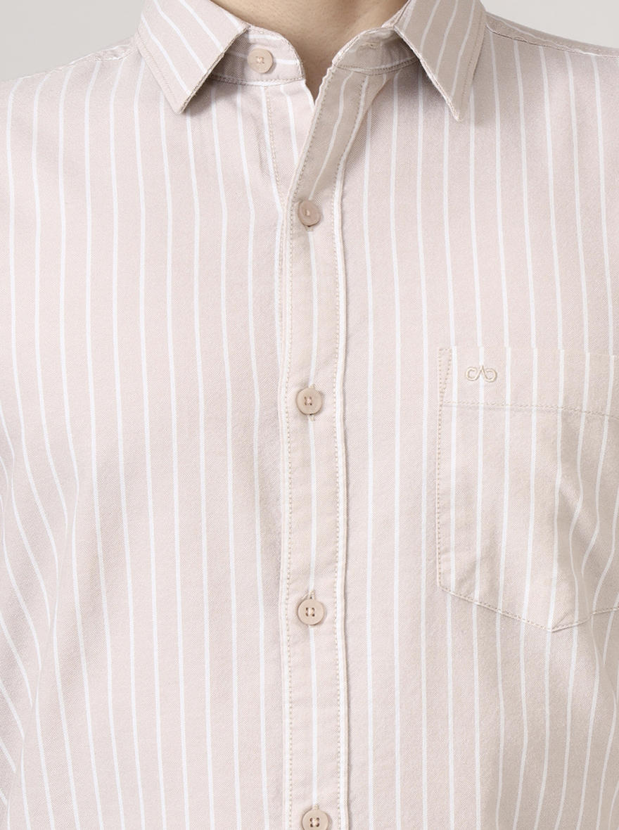 Beige Striped Slim Fit Casual Shirt | JadeBlue