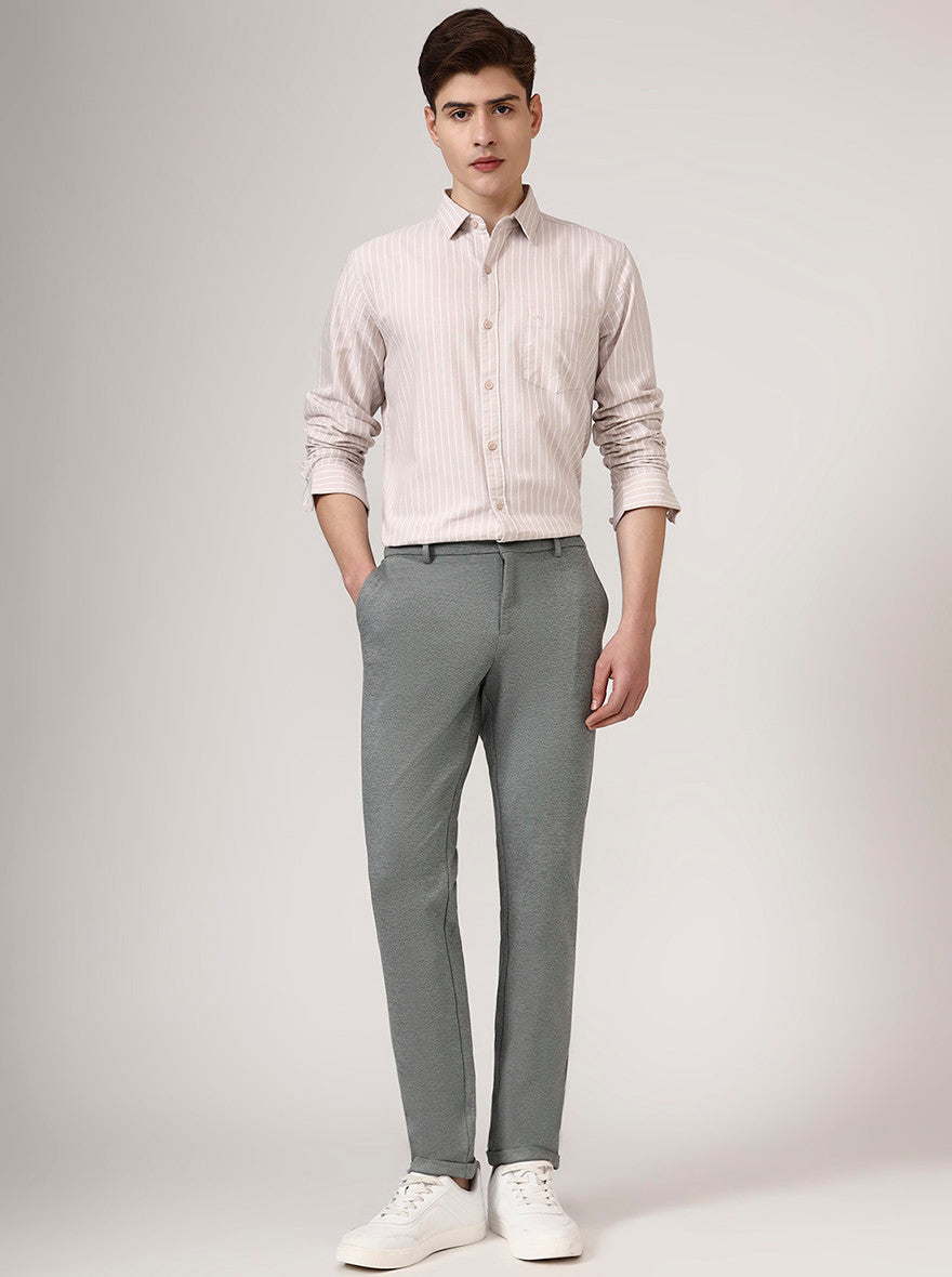 Beige Striped Slim Fit Casual Shirt | JadeBlue