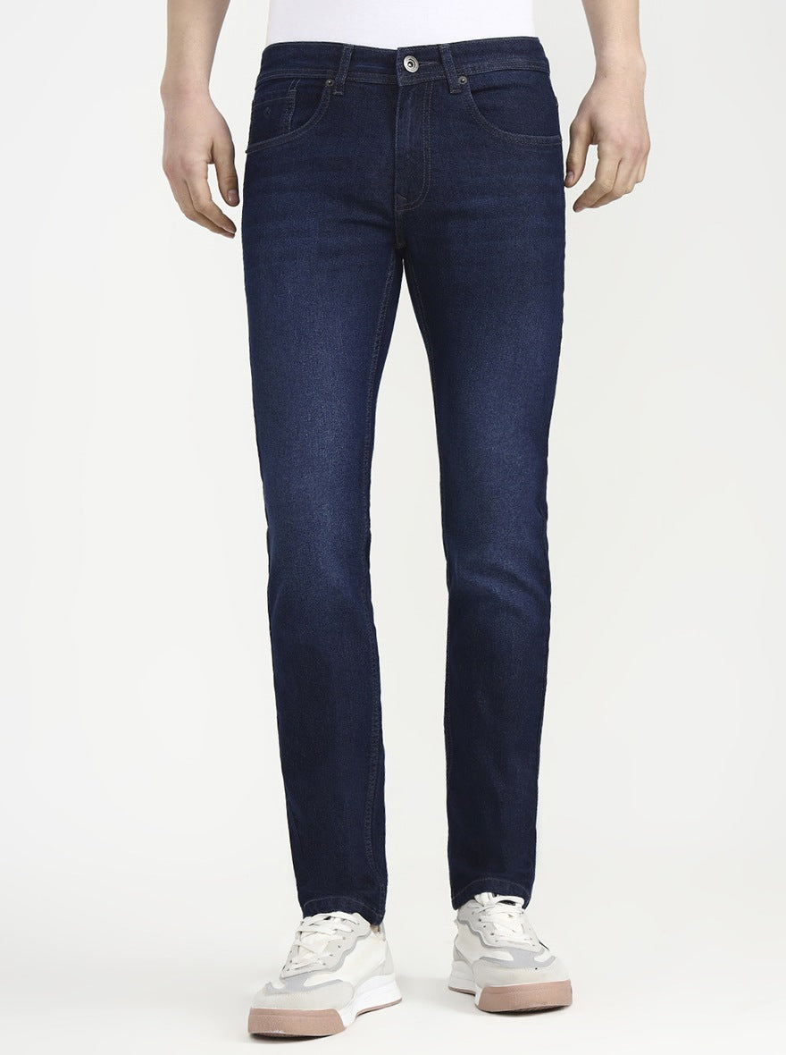 Dark Blue Solid Narrow Fit Jeans | Greenfibre