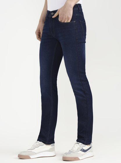 Dark Blue Solid Narrow Fit Jeans | Greenfibre
