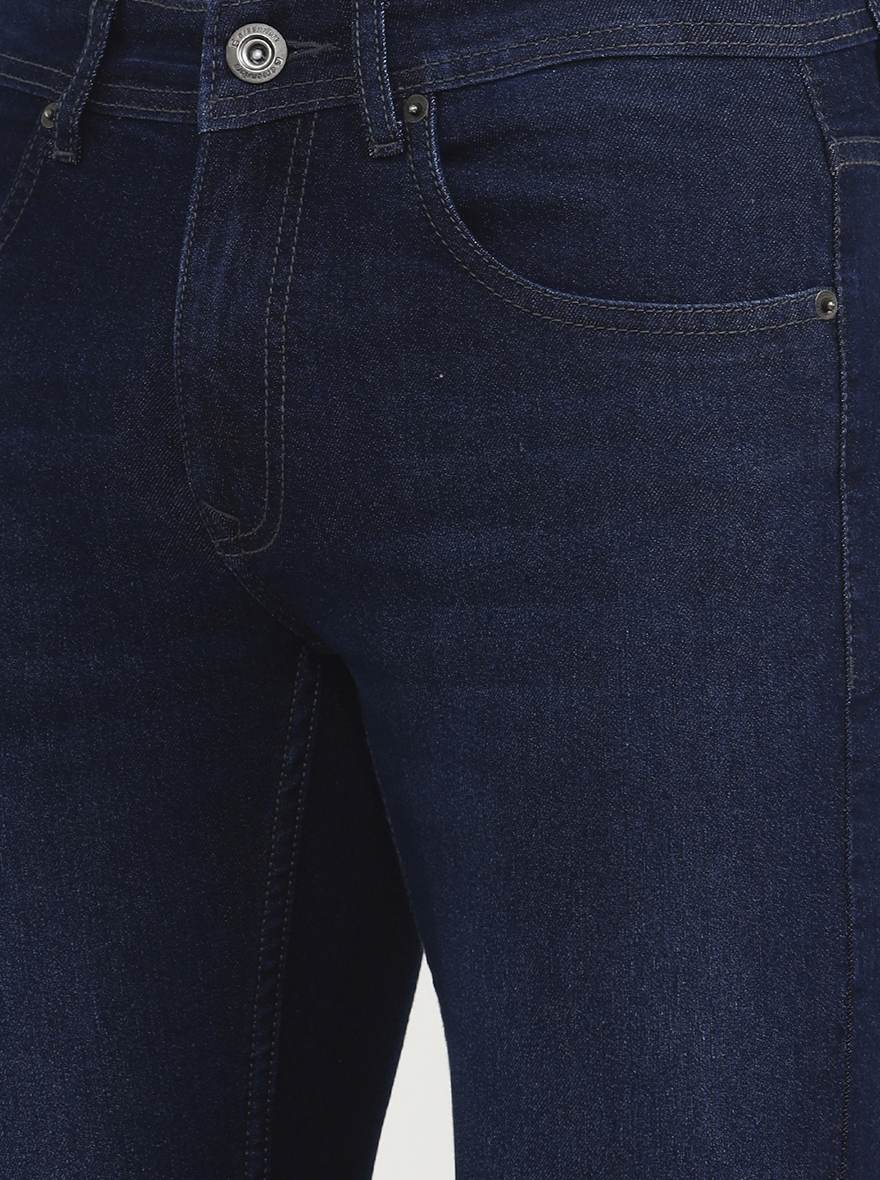Dark Blue Solid Narrow Fit Jeans | Greenfibre