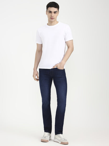 Dark Blue Solid Narrow Fit Jeans | Greenfibre