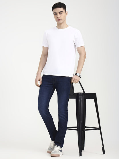 Dark Blue Solid Narrow Fit Jeans | Greenfibre