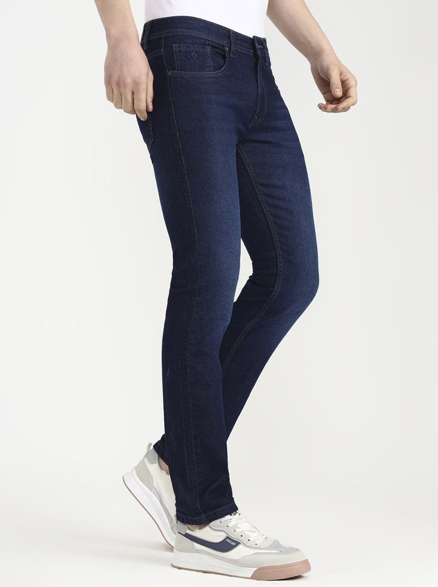 Dark Blue Solid Narrow Fit Jeans | Greenfibre