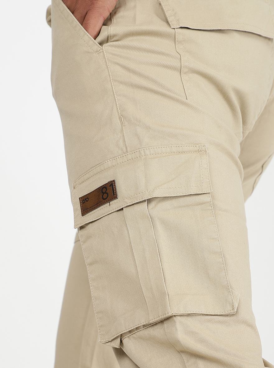 Beige Solid Slim Fit Cargo Pant | JadeBlue