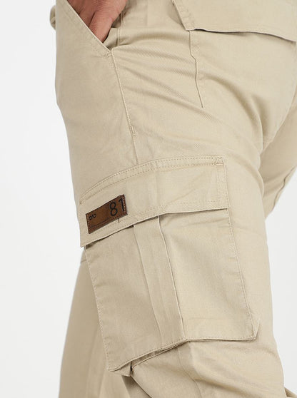 Beige Solid Slim Fit Cargo Pant | JadeBlue