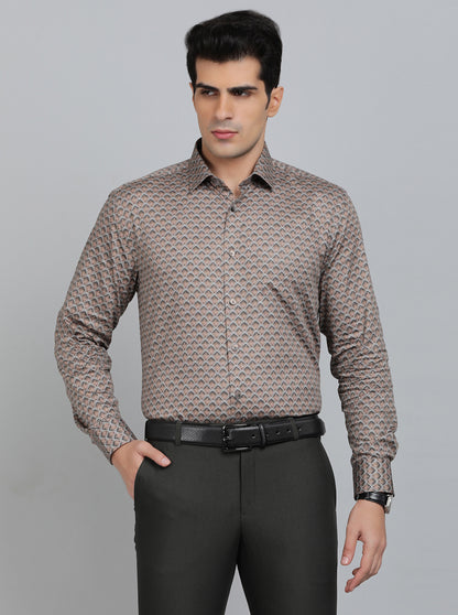 Brown Printed Regular Fit Formal Shirt | JadeBlue