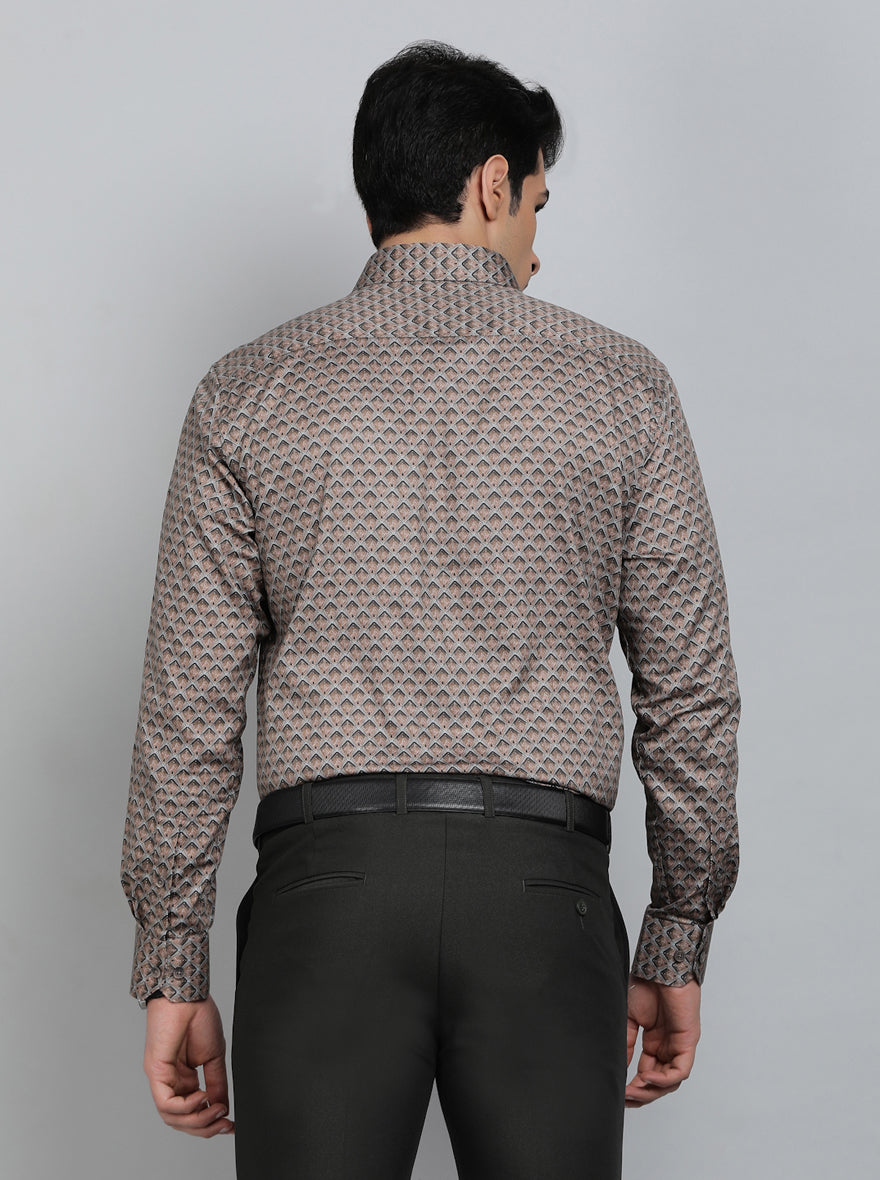 Brown Printed Regular Fit Formal Shirt | JadeBlue