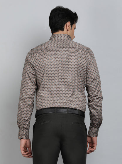 Brown Printed Regular Fit Formal Shirt | JadeBlue