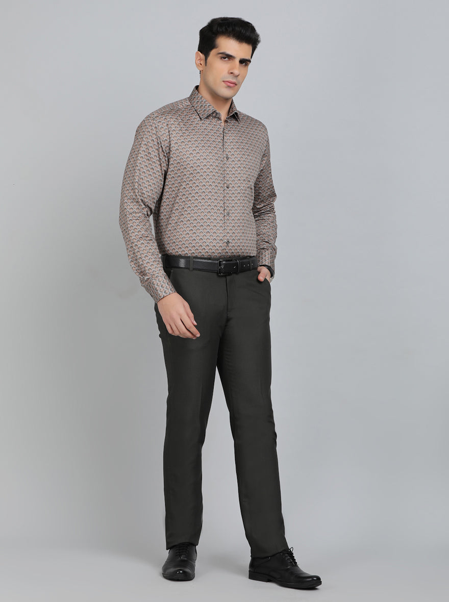 Brown Printed Regular Fit Formal Shirt | JadeBlue