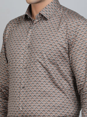 Brown Printed Regular Fit Formal Shirt | JadeBlue