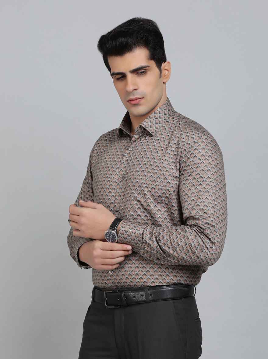 Brown Printed Regular Fit Formal Shirt | JadeBlue