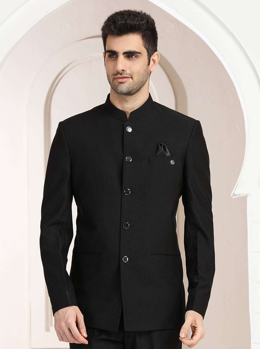 Black Self Textured Jodhpuri Suit | JadeBlue