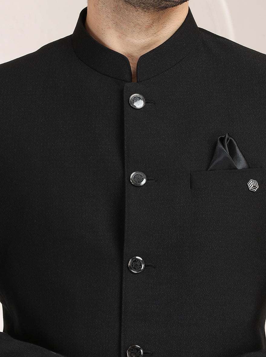 Black Self Textured Jodhpuri Suit | JadeBlue