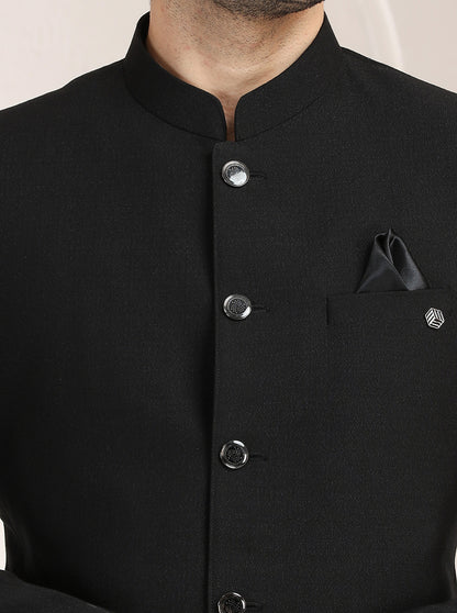 Black Self Textured Jodhpuri Suit | JadeBlue