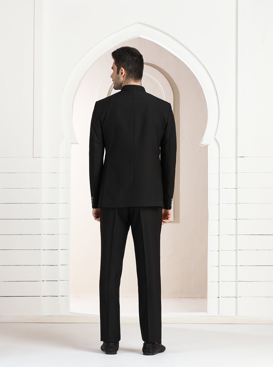 Black Self Textured Jodhpuri Suit | JadeBlue