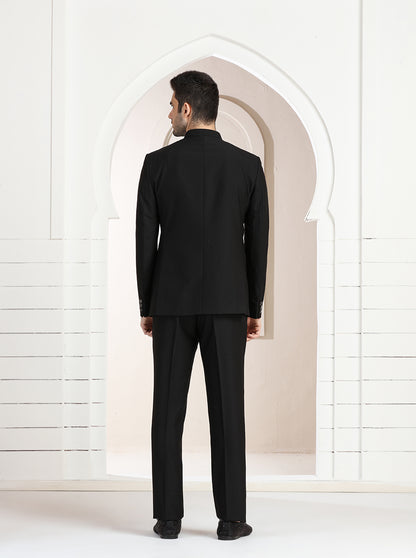 Black Self Textured Jodhpuri Suit | JadeBlue