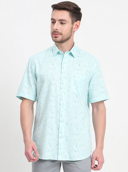 Light Blue Printed Regular Fit Semi Casual Shirt | JadeBlue