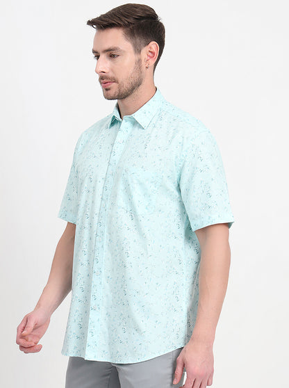 Light Blue Printed Regular Fit Semi Casual Shirt | JadeBlue
