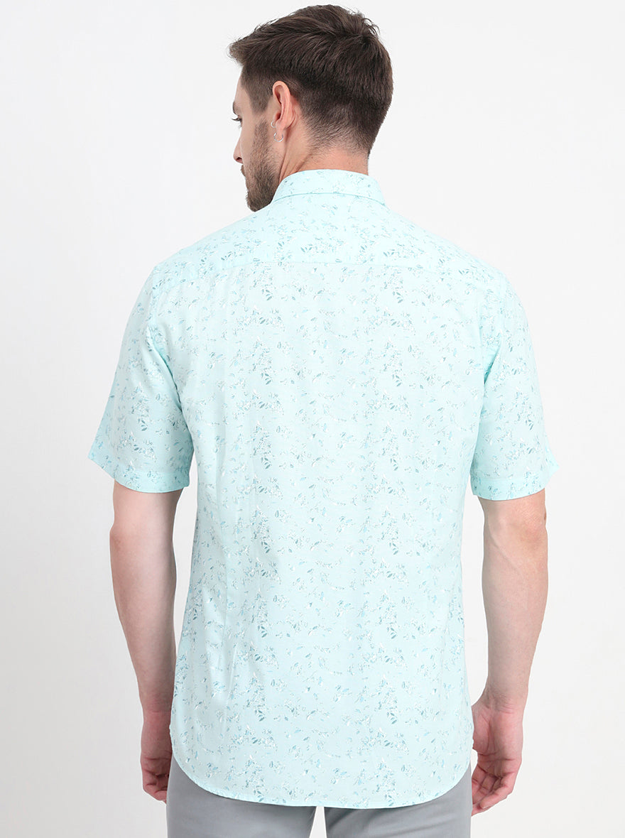 Light Blue Printed Regular Fit Semi Casual Shirt | JadeBlue