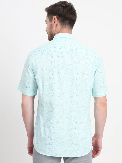 Light Blue Printed Regular Fit Semi Casual Shirt | JadeBlue