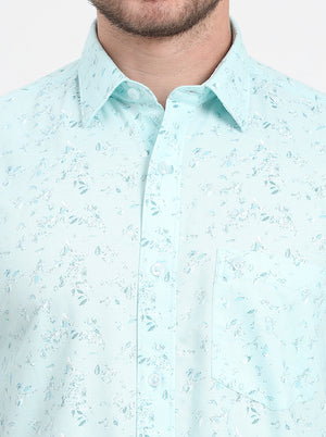 Light Blue Printed Regular Fit Semi Casual Shirt | JadeBlue