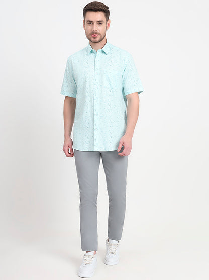 Light Blue Printed Regular Fit Semi Casual Shirt | JadeBlue