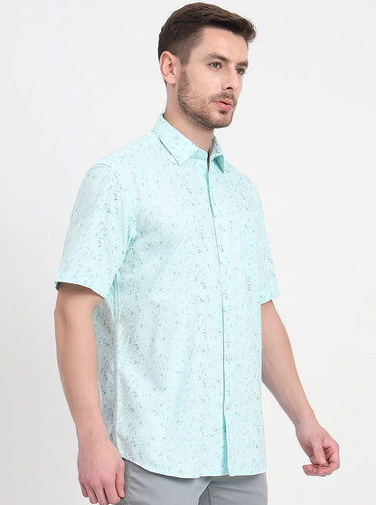 Light Blue Printed Regular Fit Semi Casual Shirt | JadeBlue