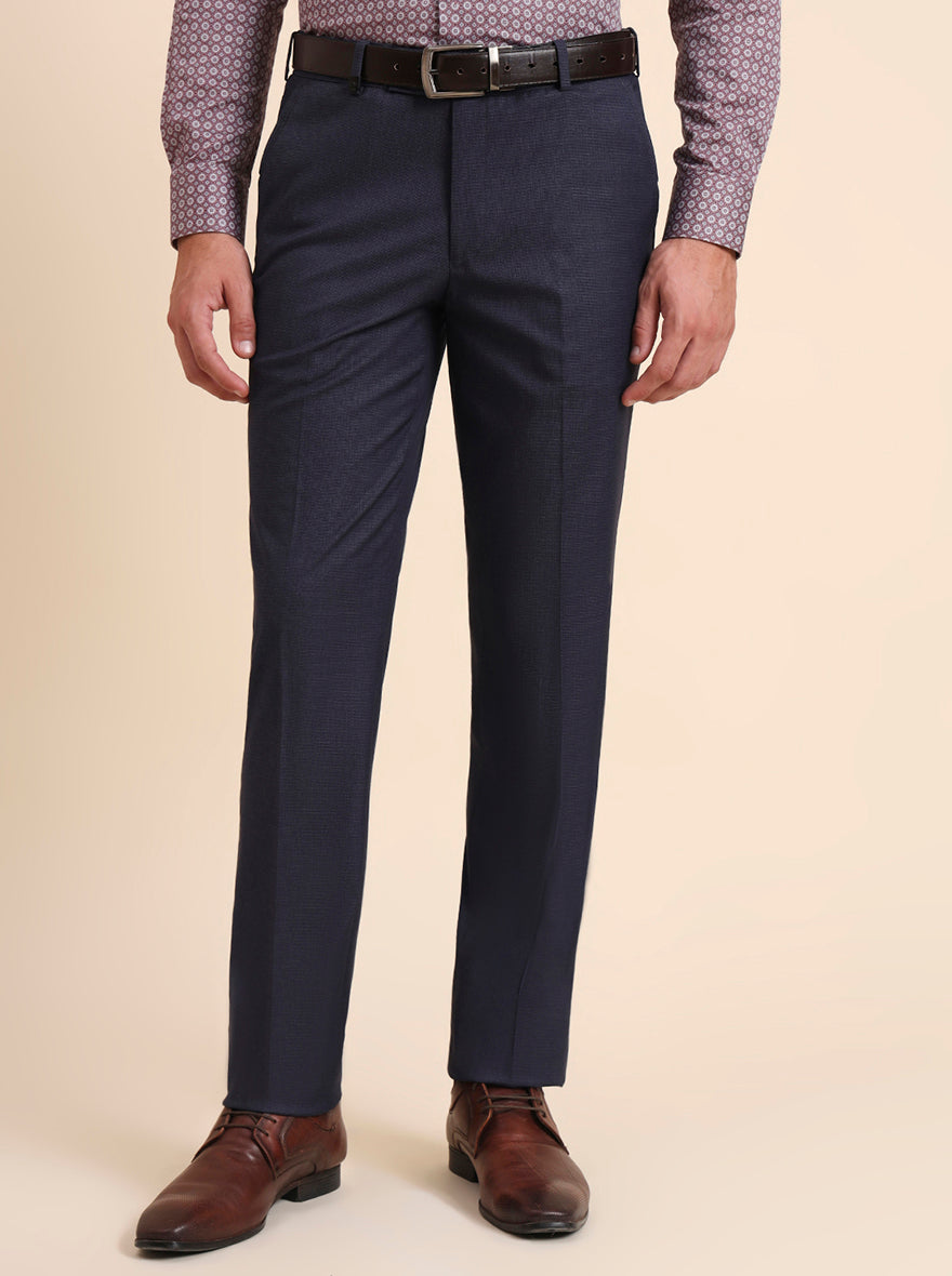 Royal Blue Solid Slim Fit Formal Trouser | JB Studio