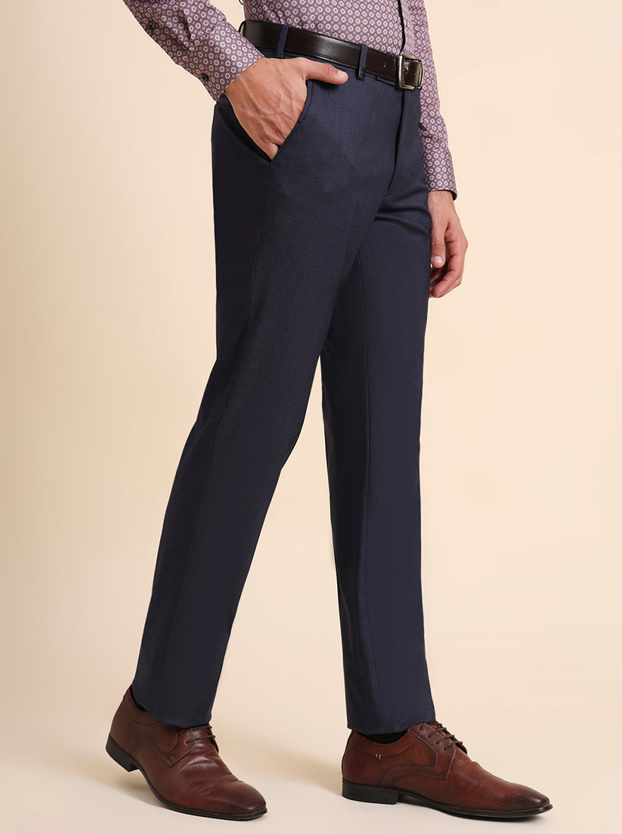 Royal Blue Solid Slim Fit Formal Trouser | JB Studio