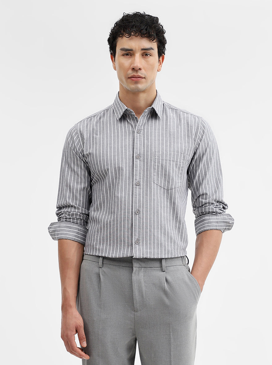 Black Striped Slim Fit Casual Shirt | JadeBlue