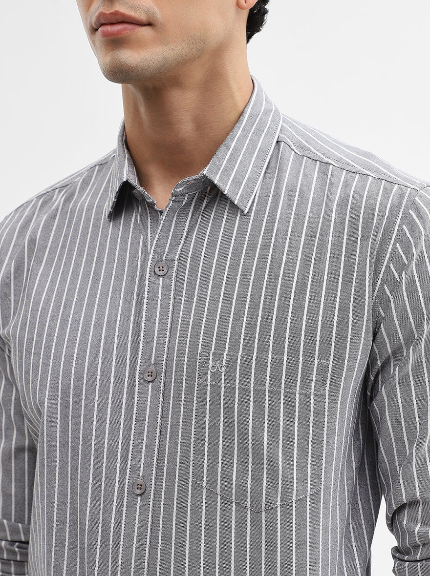 Black Striped Slim Fit Casual Shirt | JadeBlue