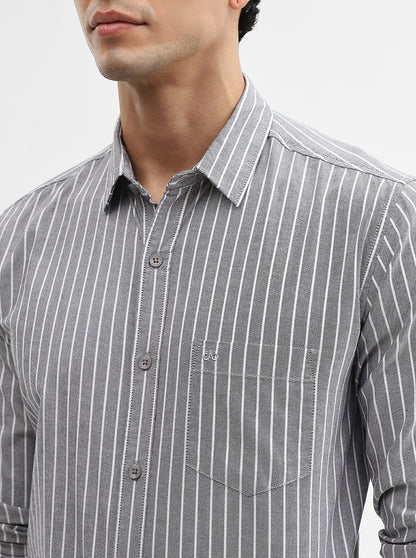 Black Striped Slim Fit Casual Shirt | JadeBlue