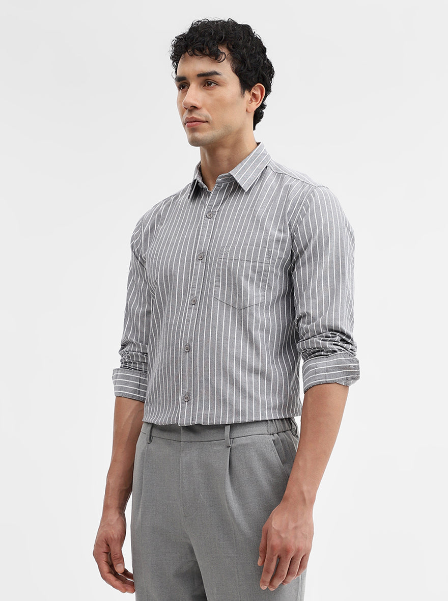 Black Striped Slim Fit Casual Shirt | JadeBlue