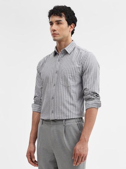 Black Striped Slim Fit Casual Shirt | JadeBlue