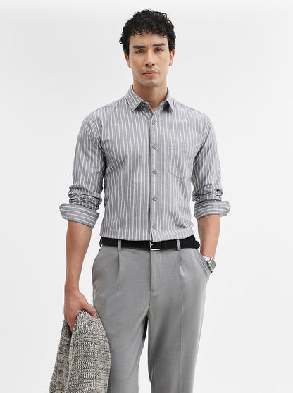 Black Striped Slim Fit Casual Shirt | JadeBlue