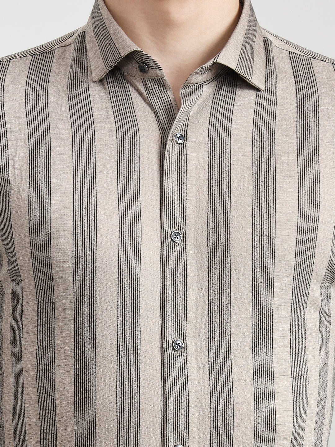 Fawn & Black Striped Slim Fit Party Wear Shirt | Wyre
