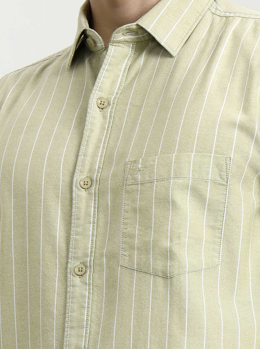 Pista Green Striped Slim Fit Casual Shirt | JadeBlue