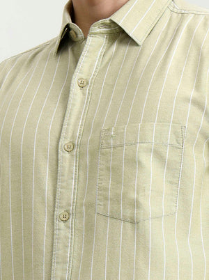 Pista Green Striped Slim Fit Casual Shirt | JadeBlue