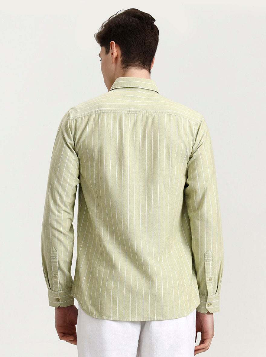 Pista Green Striped Slim Fit Casual Shirt | JadeBlue